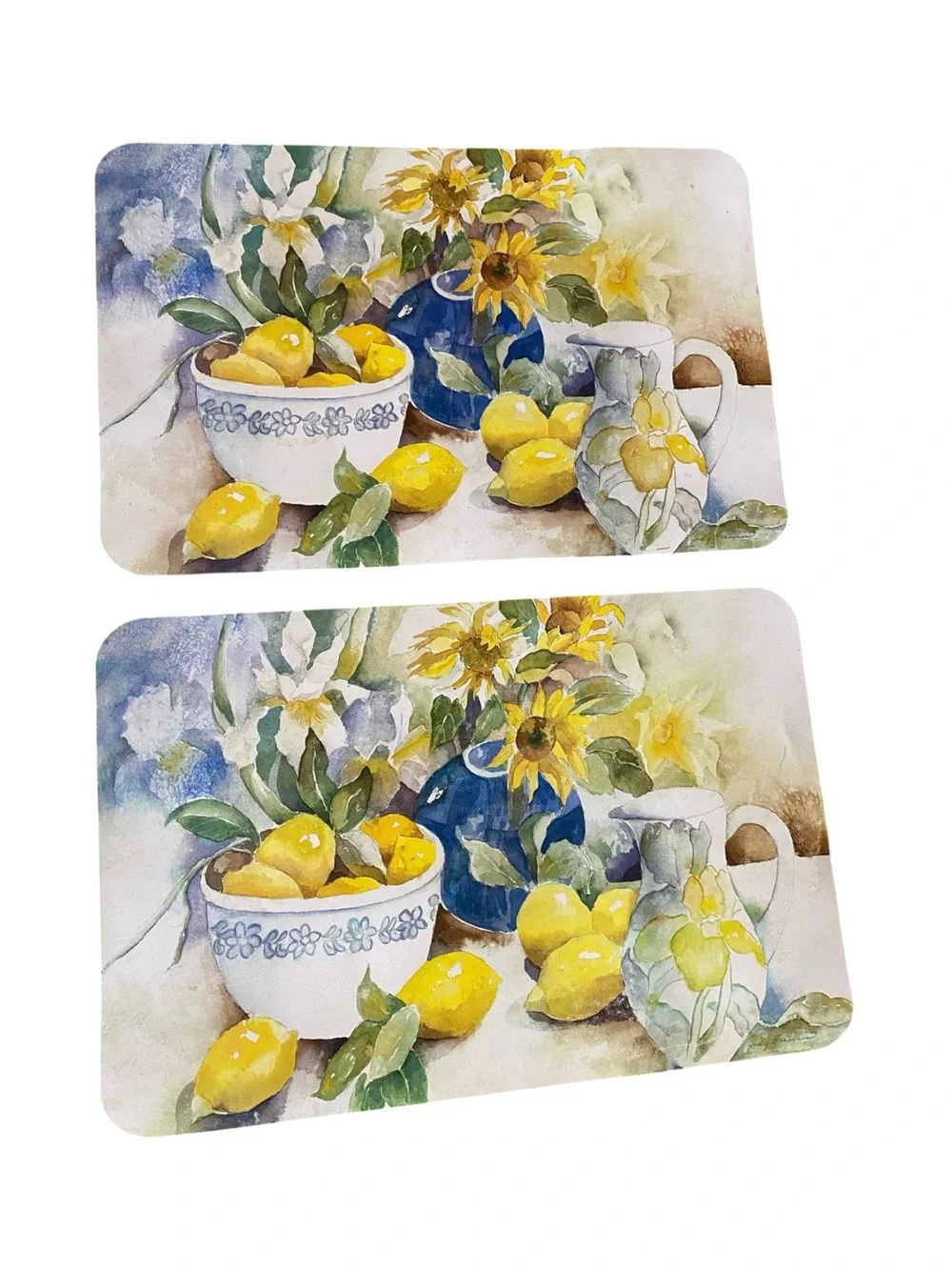 Vintage 90s  Watercolor Sunflower Lemon Table Placemats Country Cottagecore
